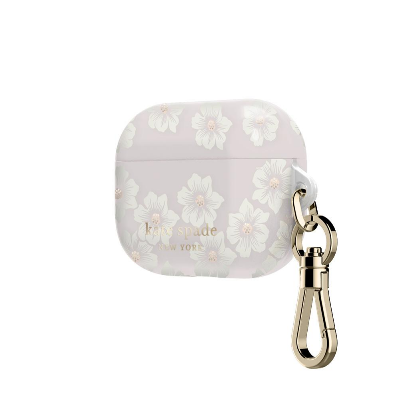 Kate Spade new york Airpods Pro Case - Hollyhock Cream/Blush/Translucent Blush/Glitter Flower Centers/Gold Logo/Premium Gold Hardware